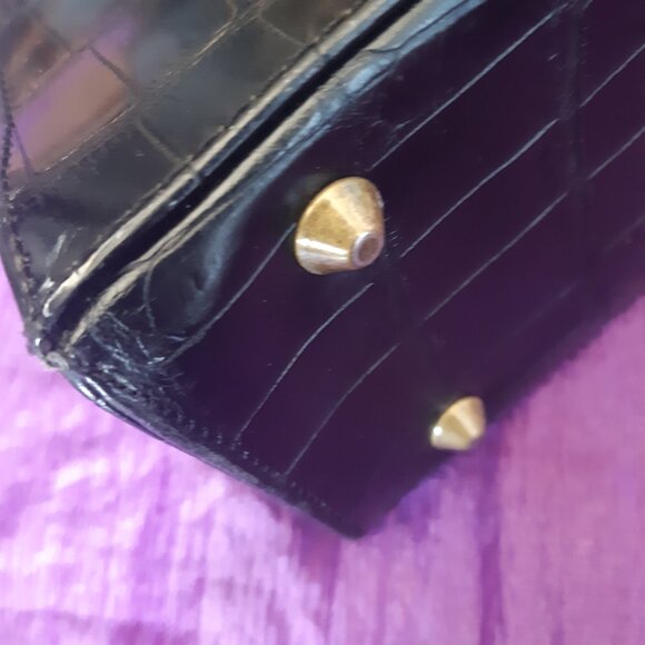 Vintage Naturalizer Faux Crocodile 12"x8" Dark Brown Handbag Purse Kiss Closure - Picture 9 of 16